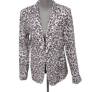 Rachel Zoe Women's Linen Cotton Beige Animal Print Blazer Jacket Size Large